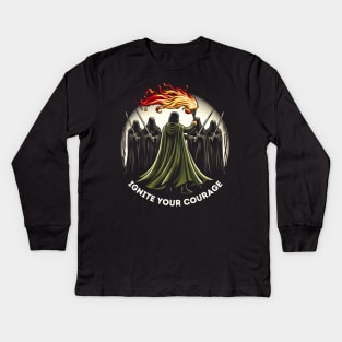 Ignite Your Courage - A Lone Guardian Confronts Shadowy Wraiths - Fantasy Kids Long Sleeve T-Shirt